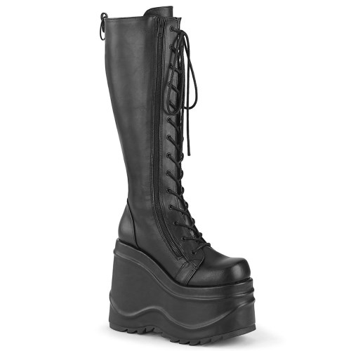 Black Demonia Wave-200 Vegan Leather Women's Knee-high Boots | 40UPHS