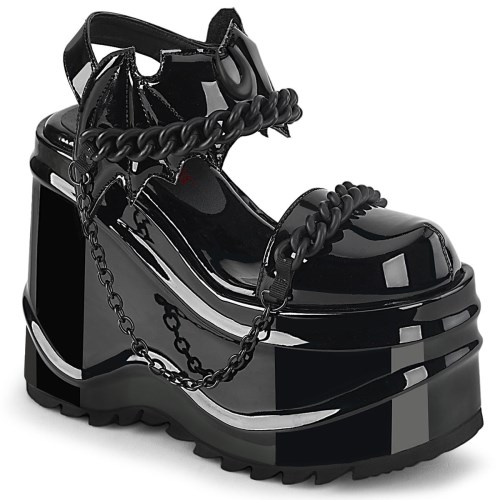 Black Demonia Wave-20 Patent Women's Sandals | 96ESMY