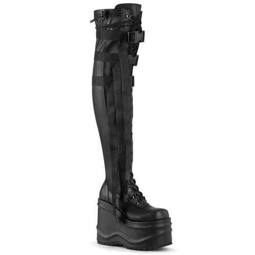 Black Demonia Wave-315 Stretch Vegan Leather Women's Over-the-knee Boots | 97DYGI