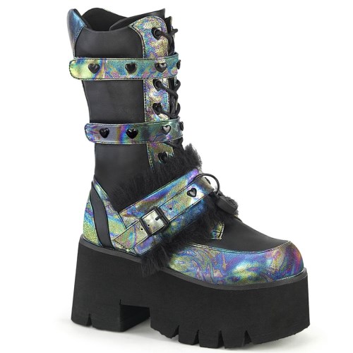 Black / Multicolor Demonia Ashes-120 Vegan Leather Women's Ankle Boots | 95DWYJ