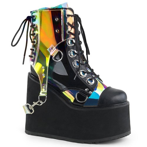 Black / Multicolor Demonia Swing-115 Vegan Leather-Patent-Magic Mirror Faux Leather Women's Ankle Boots | 37JZDH