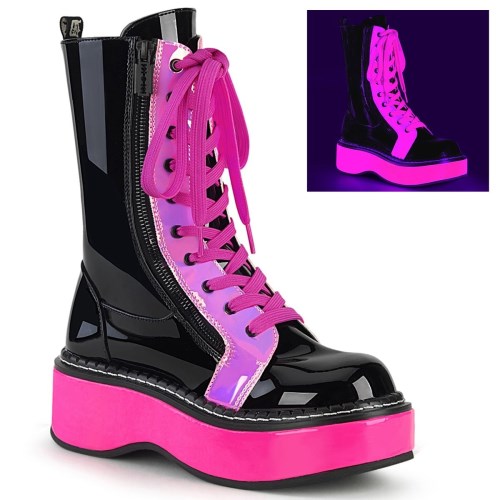 Black / Pink Demonia Emily-350 UV Neon Women's Knee-high Boots | 03DBNV