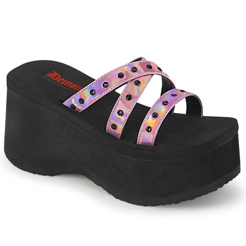 Black / Pink Demonia Funn-19 Hologram Women's Sandals | 82PBQX