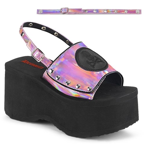 Black / Pink Demonia Funn-32 Hologram Women's Sandals | 86JACG