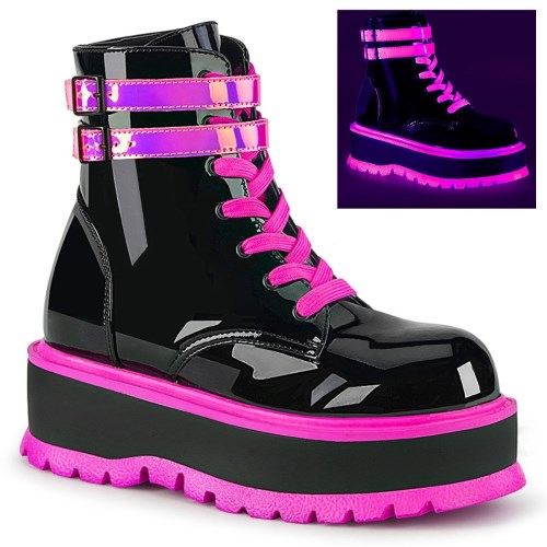 Black / Pink Demonia Slacker-52 UV Iridescent Women's Ankle Boots | 40MGWE