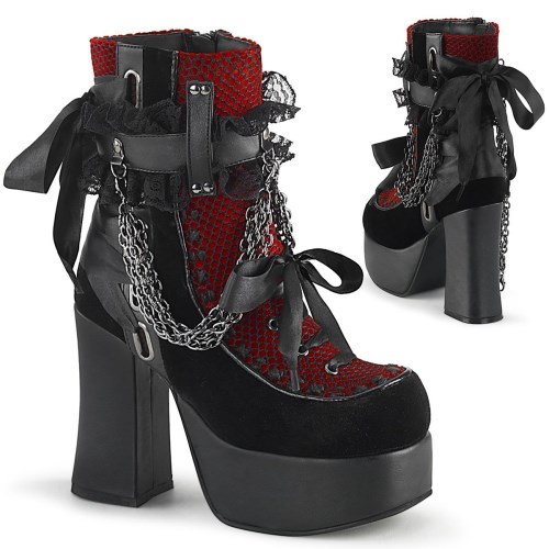 Black / Red Demonia Charade-110 Vegan Leather Women's Ankle Boots | 95RTMS