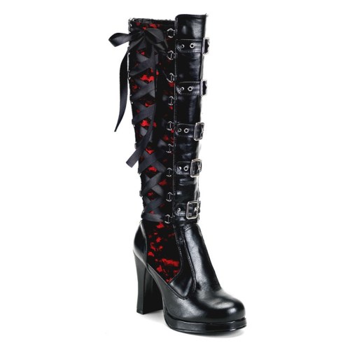 Black / Red Demonia Crypto-106 Vegan Leather Women's Knee-high Boots | 03IAEU