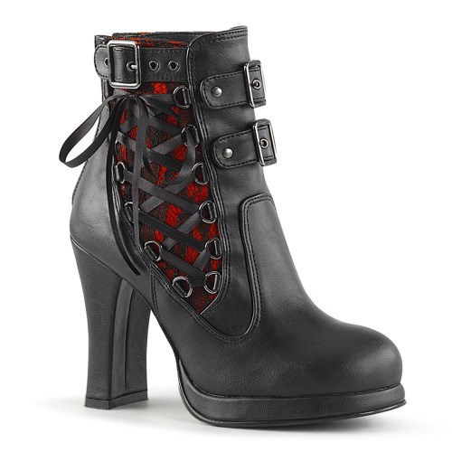 Black / Red Demonia Crypto-51 Lace Vegan Leather Women's Ankle Boots | 65ECTN