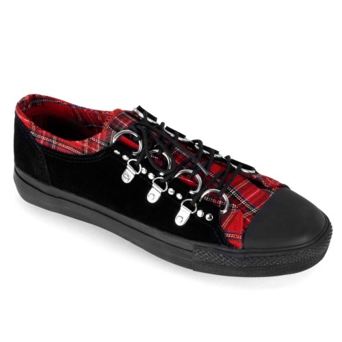 Black / Red Demonia Deviant-05 Suede Plaid Women's Sneakers | 02GFEU