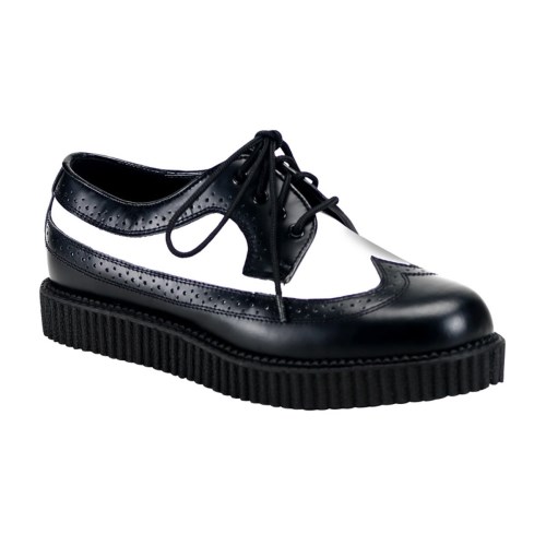 Black / White Demonia Creeper-608 Leather Women's Creepers Shoes | 72ISOF