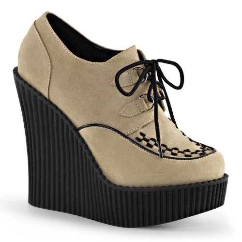 Cream Demonia Creeper-302 Vegan Suede Women's Creepers Shoes | 31OZYU