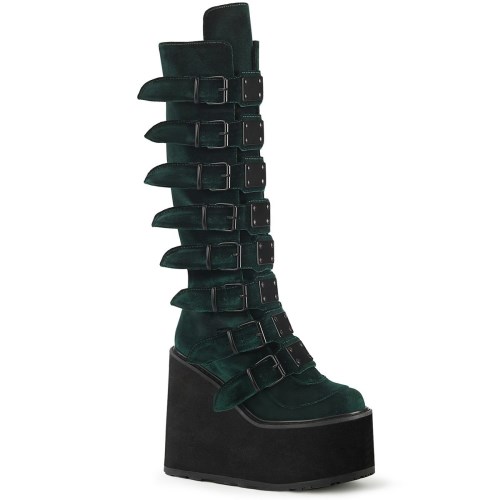 Green Demonia Swing-815 Emerald Velvet Women's Knee-high Boots | 80HDIX