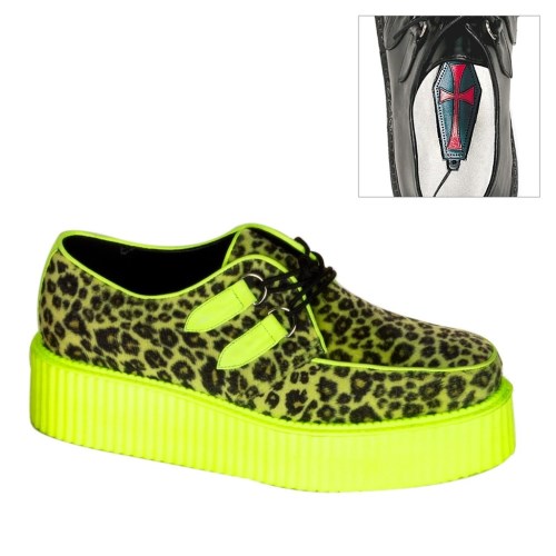 Lemon Demonia V-CREEPER-507UV Cheetah Fur-UV Women's Creepers Shoes | 29BWJR