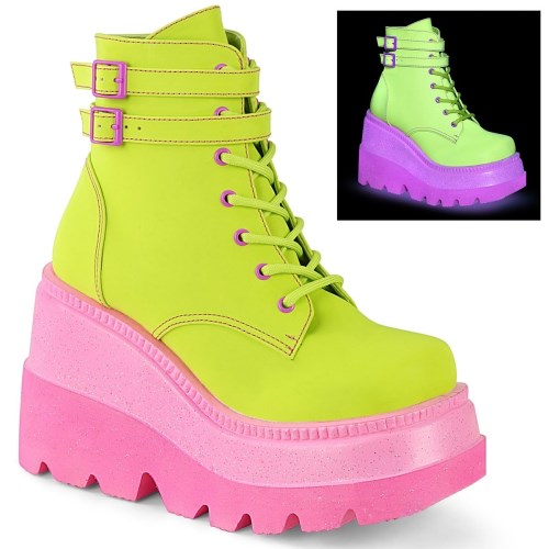 Lemon / Pink Demonia Shaker-52 Reflective Vegan Leather Women's Ankle Boots | 78OEUP