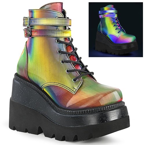 Multicolor Demonia Shaker-52 Rainbow Reflective Women's Ankle Boots | 93UOCL