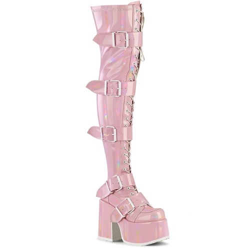 Pink Demonia Camel-305 Stretch Hologram Women's Knee-high Boots | 07UHAW