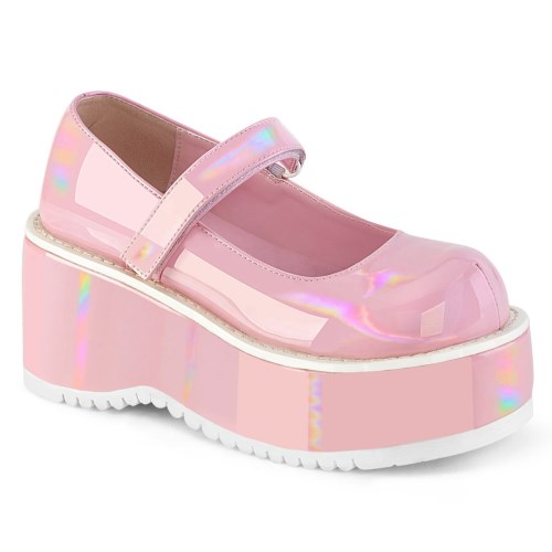 Pink Demonia Dollie-01 Holo Patent Women's Mary Jane Shoes | 54ZQNO