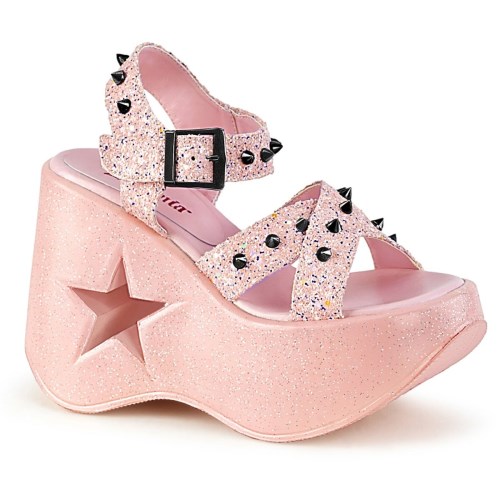 Pink Demonia Dynamite-02 Glitter Women's Platform Sandals | 42JYGO