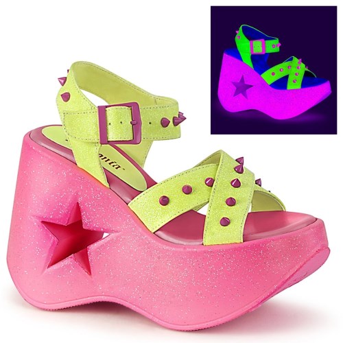 Pink Demonia Dynamite-02 Neon Glitter Women's Platform Sandals | 01JYBE