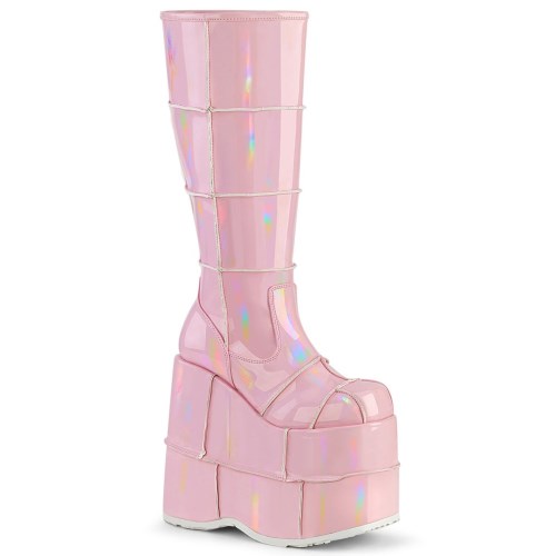 Pink Demonia Stack-301 Hologram Men's Knee-high Boots | 93WLOV