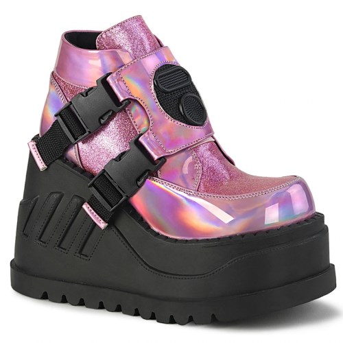 Pink Demonia Stomp-15 Hologram-Glitter Women's Ankle Boots | 75EOQX