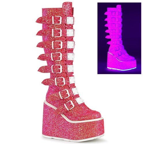 Pink Demonia Swing-815UV Glitter Women's Knee-high Boots | 87IDYG