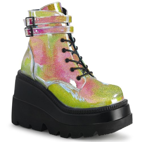 Pink / Green Demonia Shaker-52 Shifting Glitter Vegan Leather Women's Ankle Boots | 43NWFS