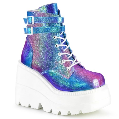 Purple / Blue Demonia Shaker-52 Iridescent Vegan Leather Women's Ankle Boots | 06QWOI