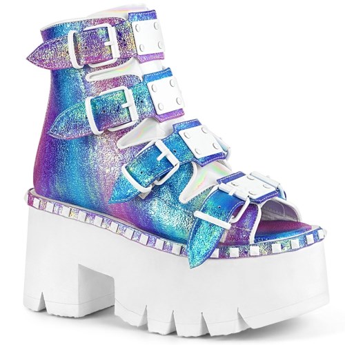 Purple Demonia Ashes-70 Iridescent Vegan Leather Women's Ankle Boots | 32GAMZ