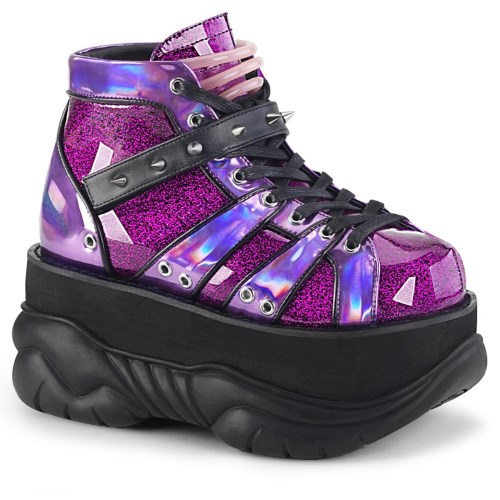 Purple Demonia Neptune-100 Glitter-Hologram Men's Ankle Boots | 70PUNV