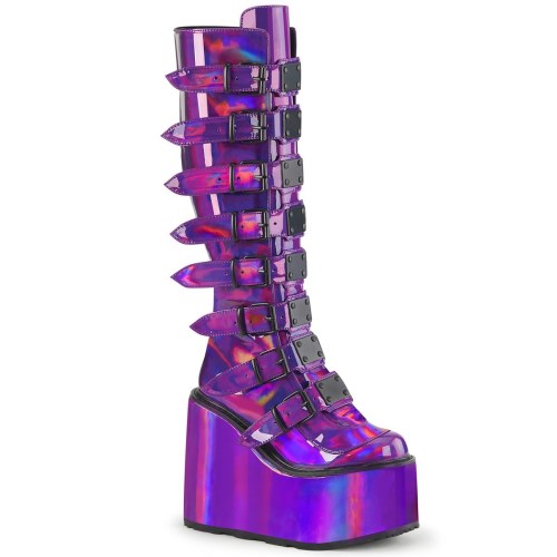 Purple Demonia Swing-815 Holographic Patent Women's Knee-high Boots | 69UZWS