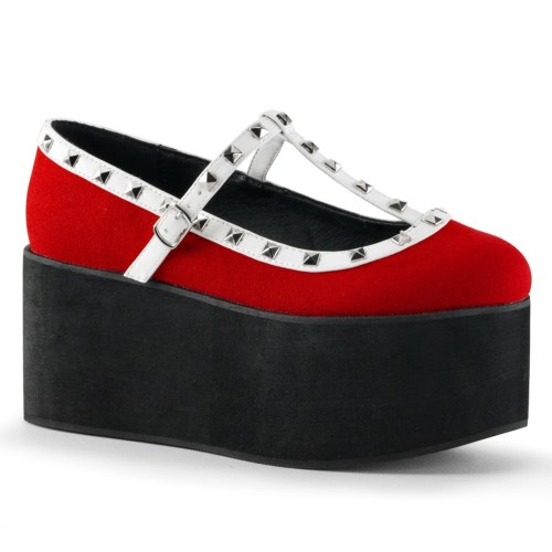 Red Demonia Click-07 Canvas Vegan Leather Women's Platform Shoes | 69JWHC