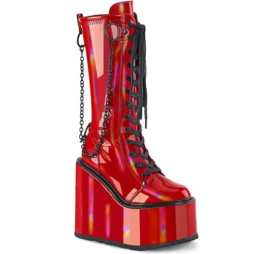 Red Demonia Swing-150 Holographic Stretch Patent Women's Ankle Boots | 50UPMG