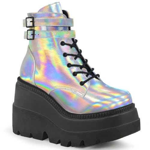 Silver Demonia Shaker-52 Hologram Women's Ankle Boots | 81OYFL