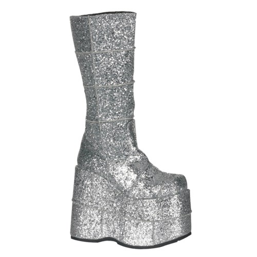 Silver Demonia Stack-301G Gltr Men's Knee-high Boots | 58PLHW