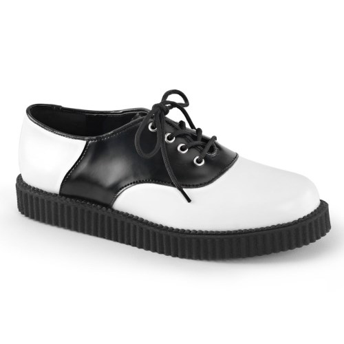 White / Black Demonia Creeper-606 Leather Men's Creepers Shoes | 16FVWN