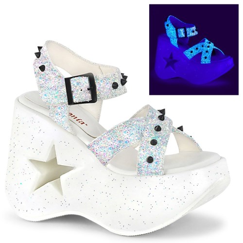 White Demonia Dynamite-02 Glitter Women's Platform Sandals | 19BAVT