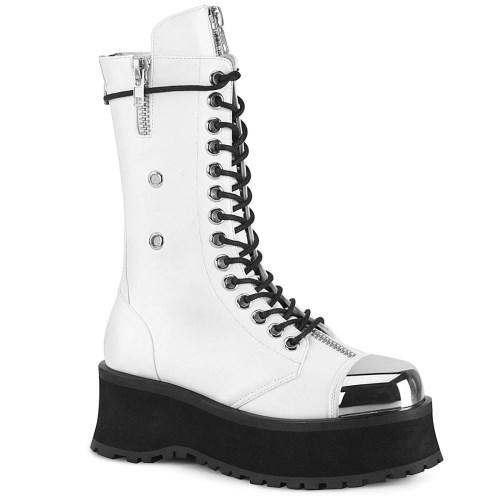 White Demonia Gravedigger-14 Vegan Leather Women's Ankle Boots | 45UKAX