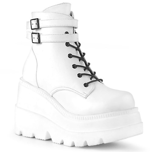 White Demonia Shaker-52 Vegan Leather Women's Ankle Boots | 05LUHJ