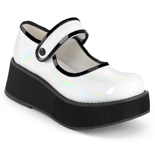 White Demonia Sprite-01 Holo Patent Women's Mary Jane Shoes | 58QKXO