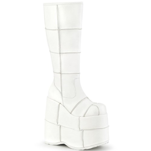 White Demonia Stack-301 Vegan Leather Men's Knee-high Boots | 29TLJB