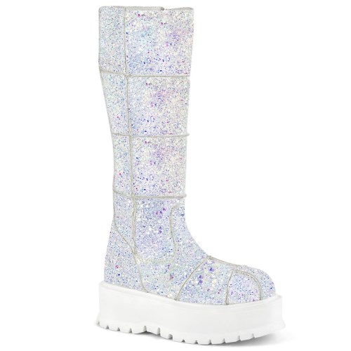 White / Multicolor Demonia Slacker-230 Glitter Women's Knee-high Boots | 41FWPD