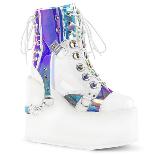 White / Multicolor Demonia Swing-115 Vegan Leather-Patent-Magic Mirror Faux Leather Women's Ankle Boots | 45HJFS