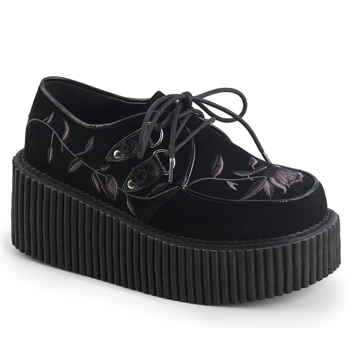 Black Demonia Creeper-219 Velvet Women\'s Creepers Shoes | 28ZRJH