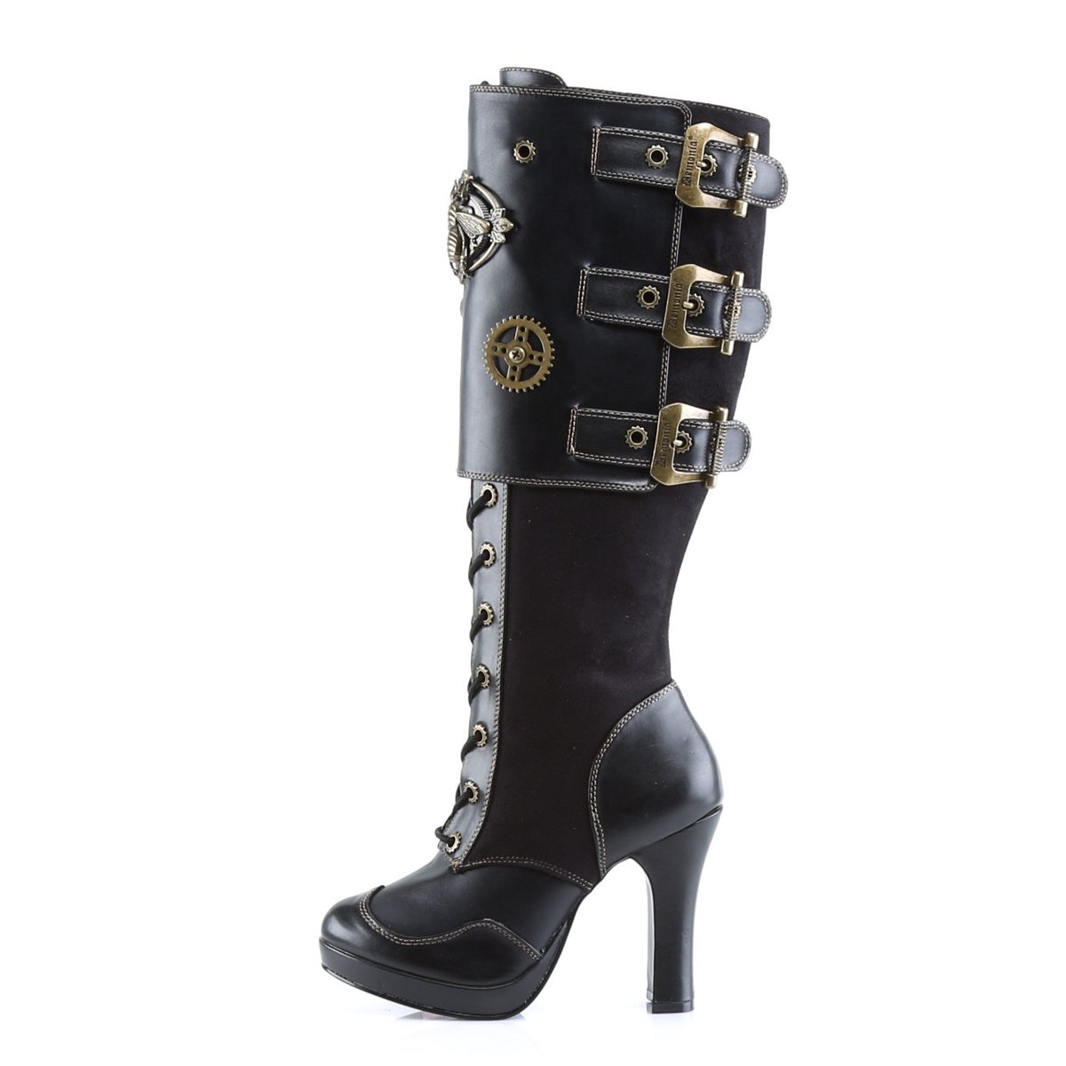 Black Demonia Crypto-302 Vegan Leather-Microfiber Women's Knee-high Boots | 07BKNT