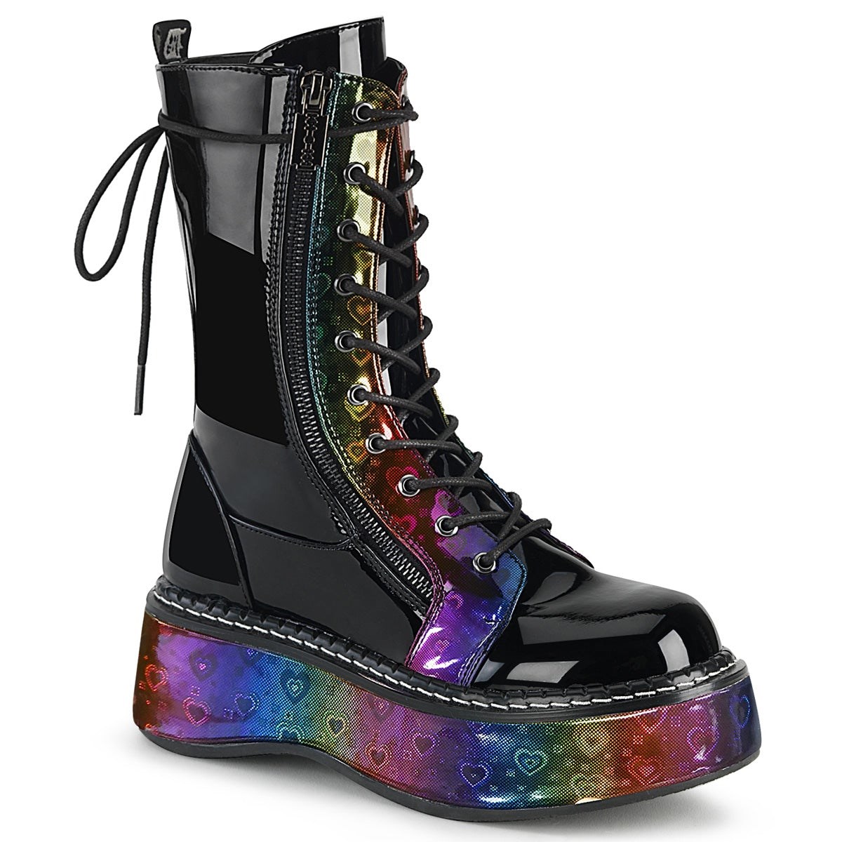 Black Demonia Emily-350 Rainbow Hologram w Women\'s Knee-high Boots | 19IWHB