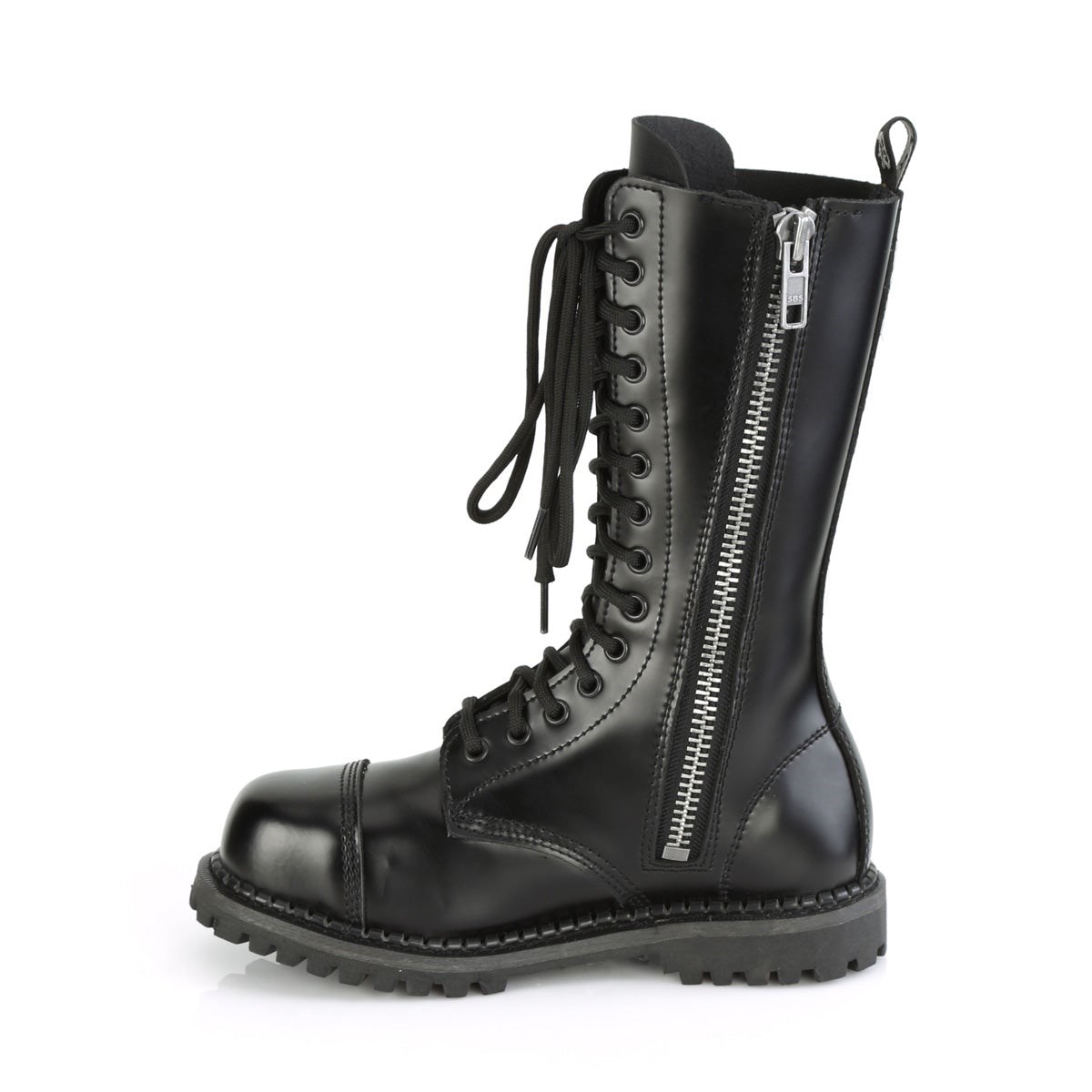 Black Demonia Riot-14 Leather Men's Knee-high Boots | 89ACRK