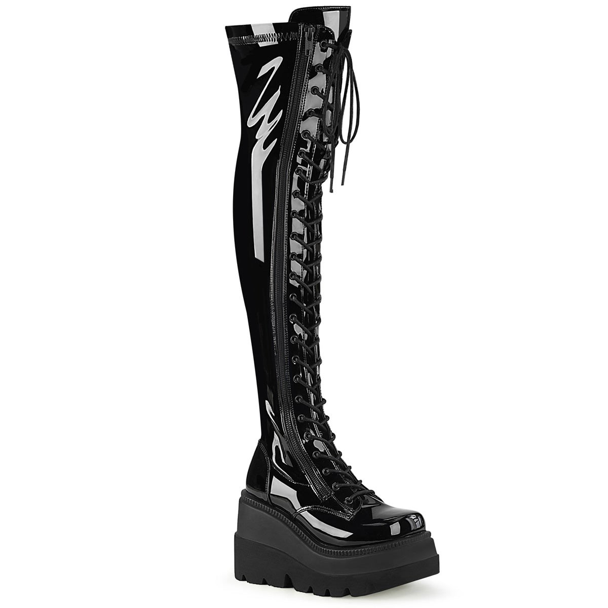 Black Demonia Shaker-374 Stretch Patent Women\'s Over-the-knee Boots | 34ATNQ