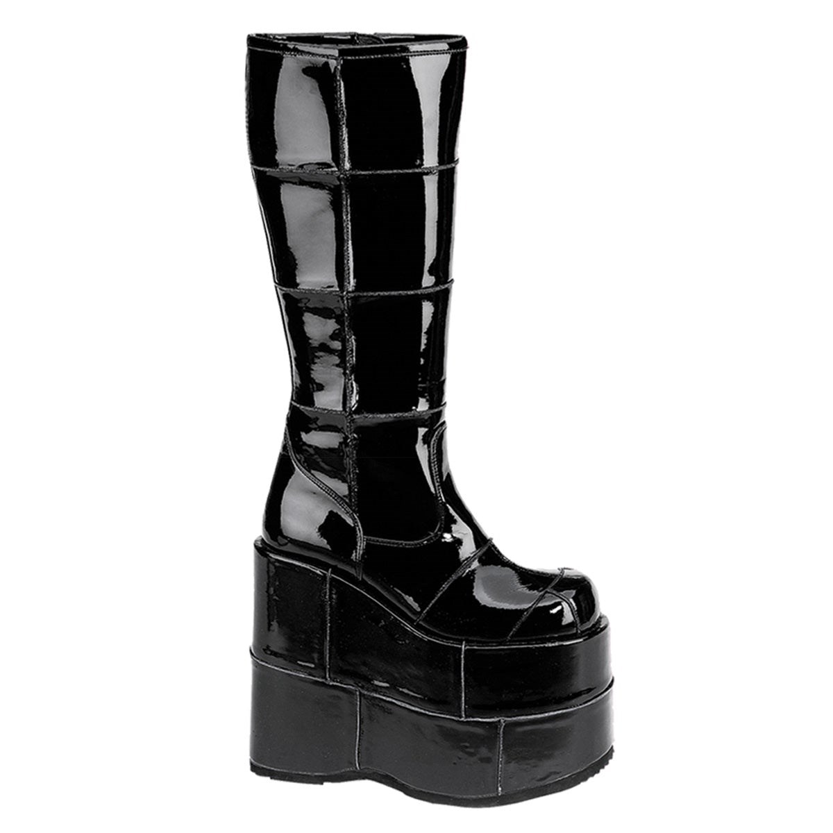 Black Demonia Stack-301 Patent Men\'s Knee-high Boots | 74LRXT