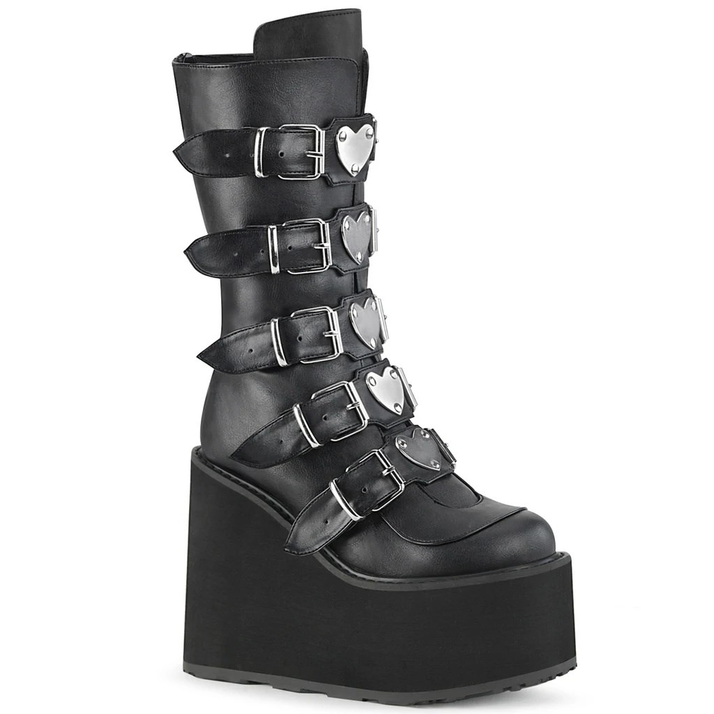 Black Demonia Swing-230 Vegan Leather Women\'s Knee-high Boots | 78HLUB